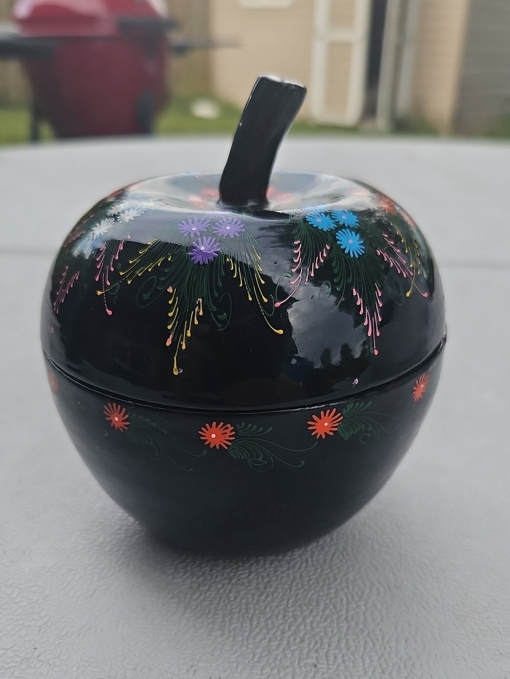 Black Floral Decorative Apple Paper Mache Box